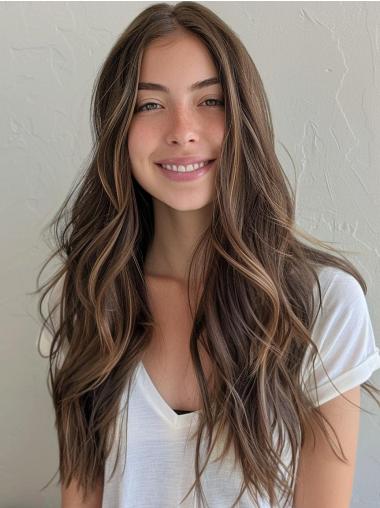 Long Brown Hair Wig Lace Front 24" Wavy Without Bangs Wigs