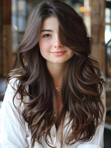 Human Hair Wig Long Without Bangs 24" Monofilament Wigs