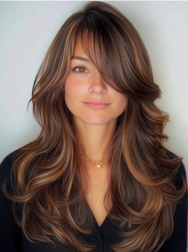 Long Human Hair Wigs Wavy Monofilament Layered Wigs