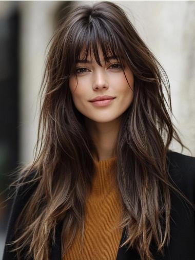 Long Straight Hair Wigs 20" Monofilament With Bangs Synthetic Wigs