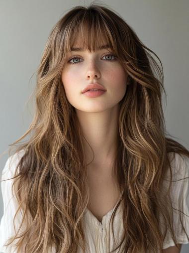 Human Hair Long Blonde Wig 22" Monofilament Wavy Wigs