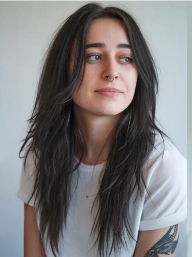 Long Straight Human Hair Wig 20" Lace Front Without Bangs Wigs