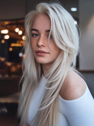 Long Wigs For Women Platinum Blonde Synthetic 22" Wigs