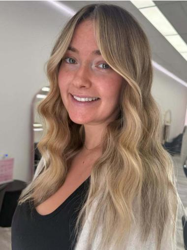 Long Wig With Bangs Human Hair 18" Monofilament Wavy Wigs