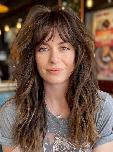 Human Hair Long Wigs 18" Monofilament Wavy Wigs