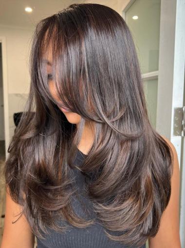 Human Hair Wigs Long Straight 20" Monofilament Layered Wigs