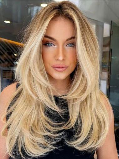 Long Hair Human Wigs 20" Monofilament Layered Wigs