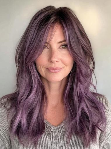 Long Hair Wigs With Bangs 18" Purple Lace Front Wigs