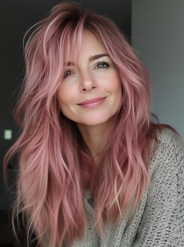 Long Hair Wigs That Look Real 16" Pink Lace Front Wigs