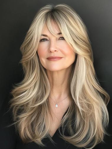 Long Layered Wigs 20" Blonde Synthetic Monofilament Wigs
