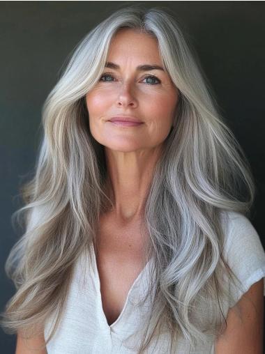 Long Silver Wigs Synthetic Wavy Layered Wigs