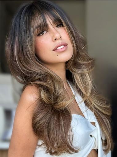 Long Wigs For White Women Synthetic With Bangs Wavy Monofilament Wigs