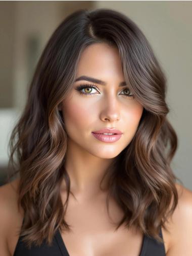 Long Human Hair Wig Wavy Lace Front Layered Wigs