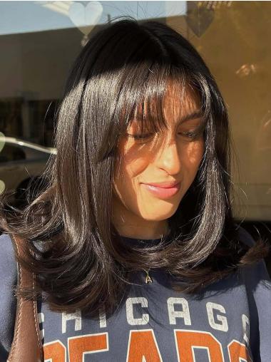 Black Long Wigs 16" Lace Front Layered Wigs