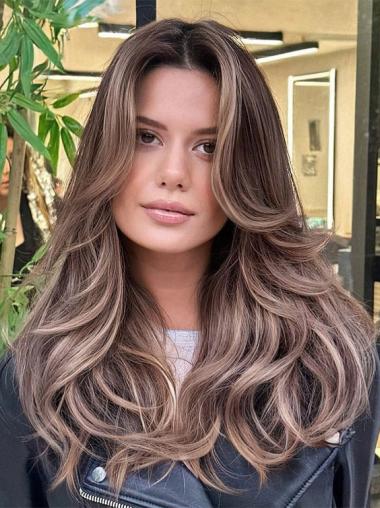 Real Hair Wigs Long Wavy Lace Front Layered Wigs