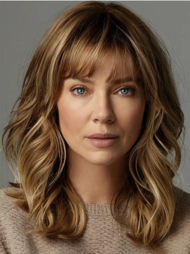 Wigs Human Hair Long With Bangs 16" Lace Front Wigs