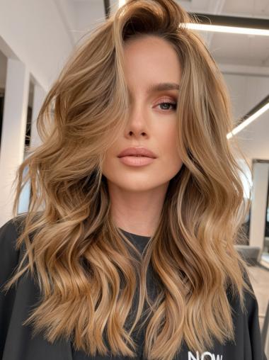 Long Hair Blonde Wigs Lace Front 18" Wavy Wigs
