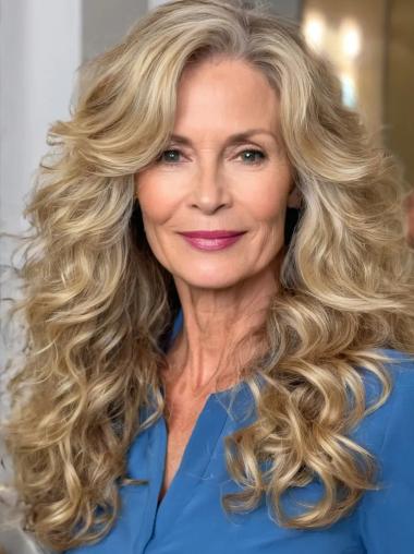 Long Curly Blonde Wig 18" Lace Front Layered Wigs
