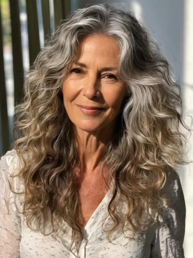 Long Curly Wigs With Bangs Synthetic 18" Monofilament Wigs