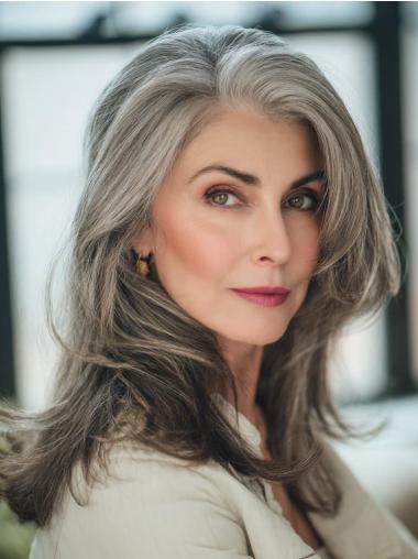 Long Grey Hair Wig Synthetic 16" Monofilament Wigs