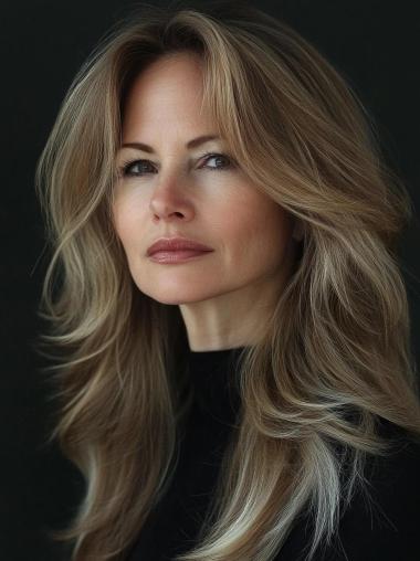 Human Hair Long Blonde Wig Layered Monofilament 18" Wigs