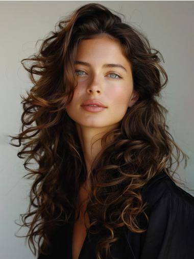 Long Curly Human Hair Wigs 20" Lace Front Layered Wigs