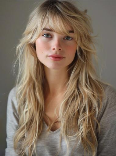 Long Blonde Human Hair Wigs Layered Lace Front 20" Wigs