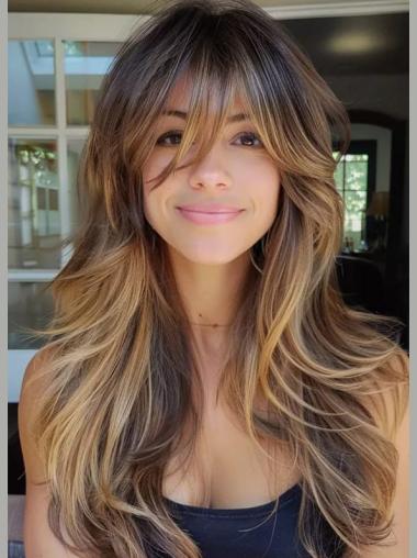 Long Wigs With Bangs Human Hair With Bangs 20" Lace Front Wigs