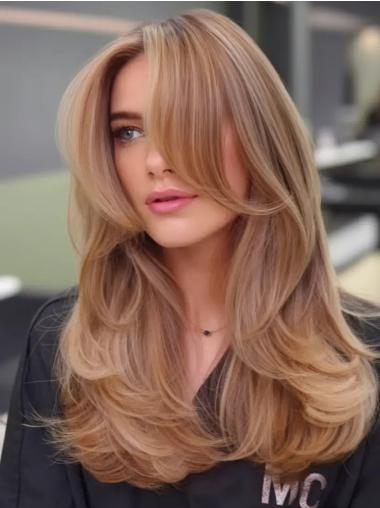Long Blonde Wig Real Hair Layered Lace Front 18" Wigs
