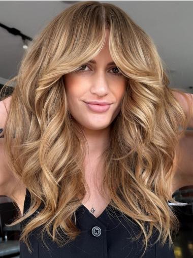Long Blonde Wigs Human Hair 18" Monofilament Wavy Wigs