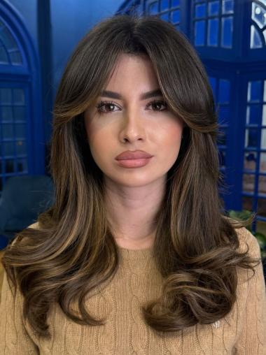 Long Wigs Real Hair With Bangs 20" Monofilament Wigs