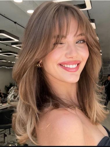 Long Straight Wigs With Bangs Synthetic Monofilament 16" Wigs