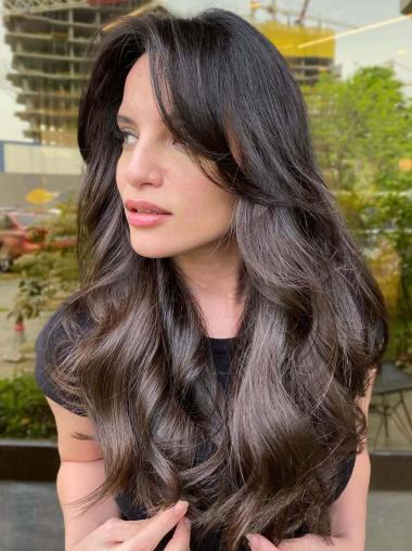 Human Hair Long Wig Wavy Monofilament Layered Wigs