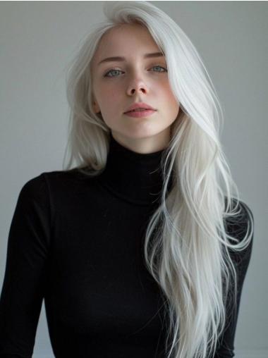 Long Straight Human Hair Wig 22" Lace Front Layered Wigs