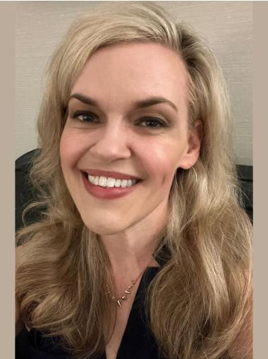 Long Blonde Wig Human Hair Lace Front 16" Layered Wavy Wigs