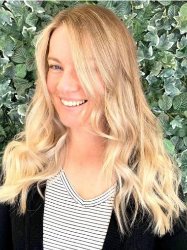 Human Hair Wigs Long Blonde Lace Front 20" Layered Wavy Wigs