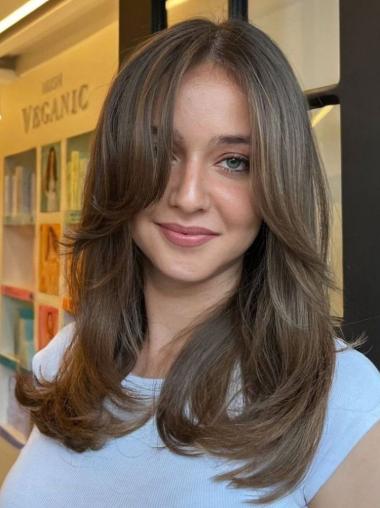 Long Straight Human Hair Wigs 16" Monofilament Wigs