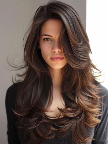Long Wavy Wig Monofilament Brown 22" Synthetic Wigs