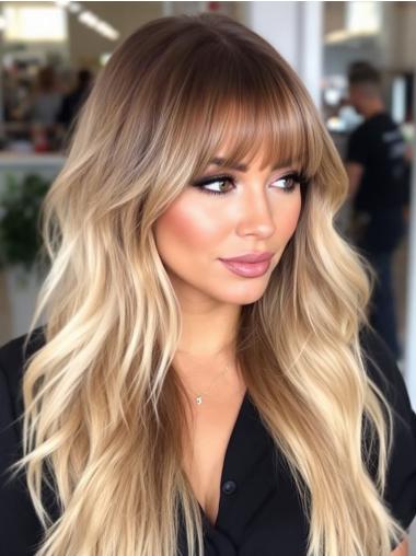 Wigs With Long Bangs Monofilament Brown 22" Synthetic Wigs