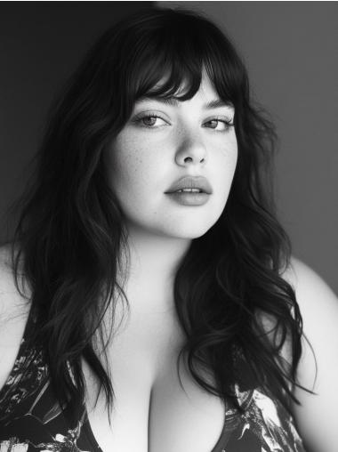 Long Black Wigs With Bangs Monofilament Black 18" Remy Human Hair Wigs