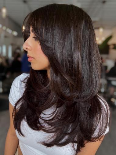 Long Straight Wig With Bangs 20" Monofilament Synthetic Wigs