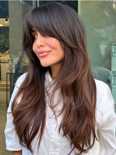 Long Hair With Bangs Wigs Remy Human Hair 22" Monofilament Wigs