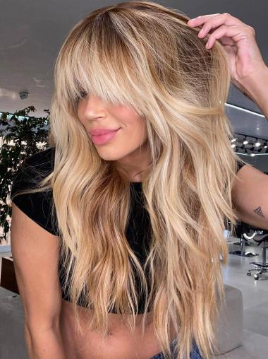 Wigs With Bangs Long Remy Human Hair 20" Monofilament Wigs