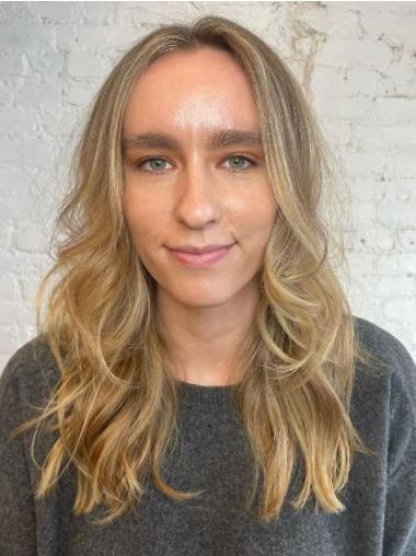 Wig Long Wavy Remy Human Hair Layered Monofilament Wigs