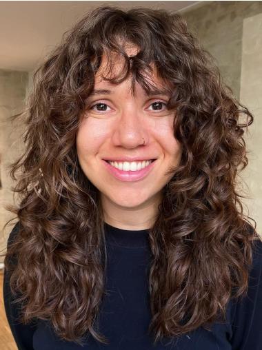 Long Curly Wig With Bangs 16" Monofilament Synthetic Wigs