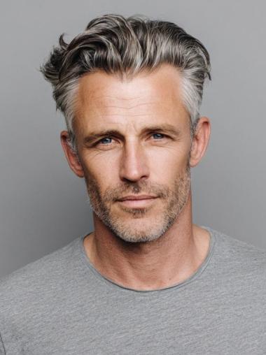 Mens Gray Wigs Boycuts Synthetic 4" Straight Wigs
