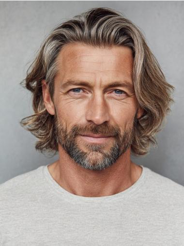 Mens Grey Wigs Layered Remy Human Hair 8" Wavy Wigs