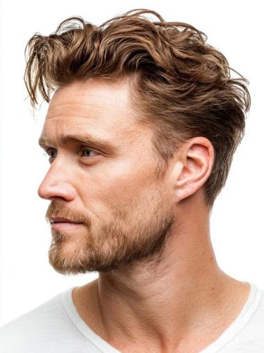 Male Real Hair Wigs Layered 4" Wavy Blonde Cropped Wigs