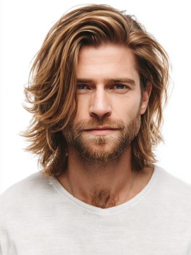 Cancer Wigs For Men Layered Blonde Wavy Remy Human Hair Lace Front Wigs