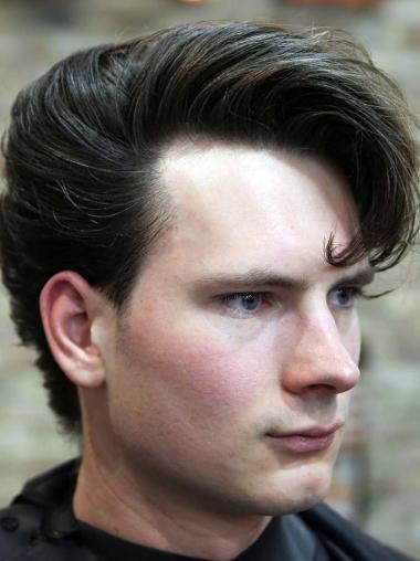 Human Hair Wigs For Male With Bangs 6" Wavy Black Short Wigs